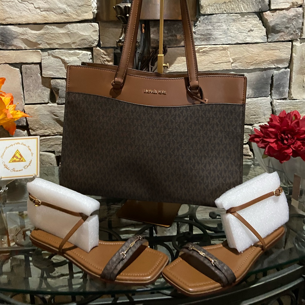 Michael Kors Elegant Brown And Tan Tote And Sandals